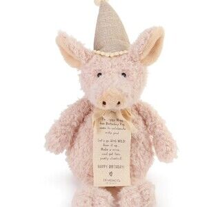 Demdaco Piggy Wigg the Birthday Pig 12" Stuffed Plush Pig w/ Birthday Message